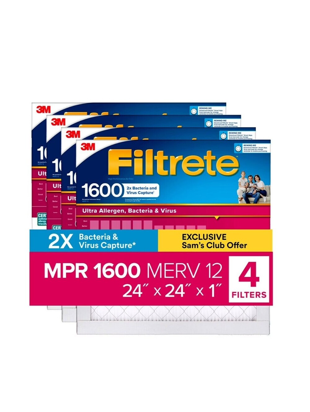 Filtrete 1600 Micro Allergen Extra Air Filter 24x24x1 (4-Pack)